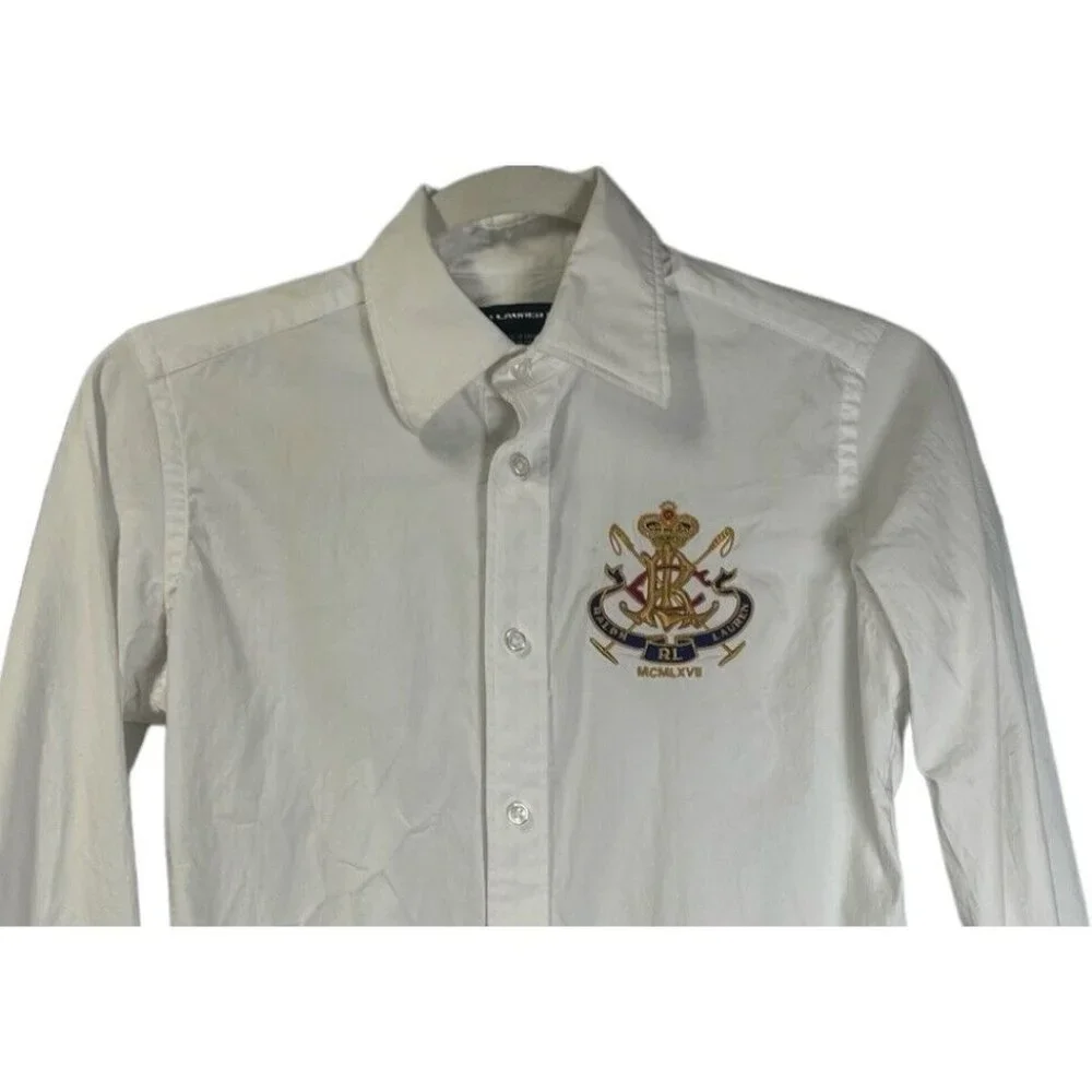 Ralph Lauren‎ Sport Boy’s Long Sleeve Button Up Gold Crest Blue Size 2